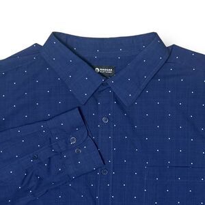 Haggar XXL Navy Blue White Polka Dot Button-Up Shirt Preppy Office Career Casual